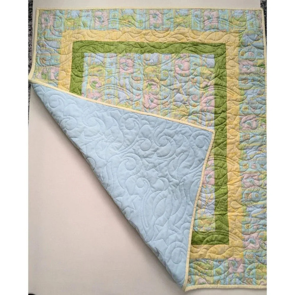 Animal Baby Quilt Handmade Gender Neutral 38" X 44" Blue Pink Yellow Green - Picture 2 of 8